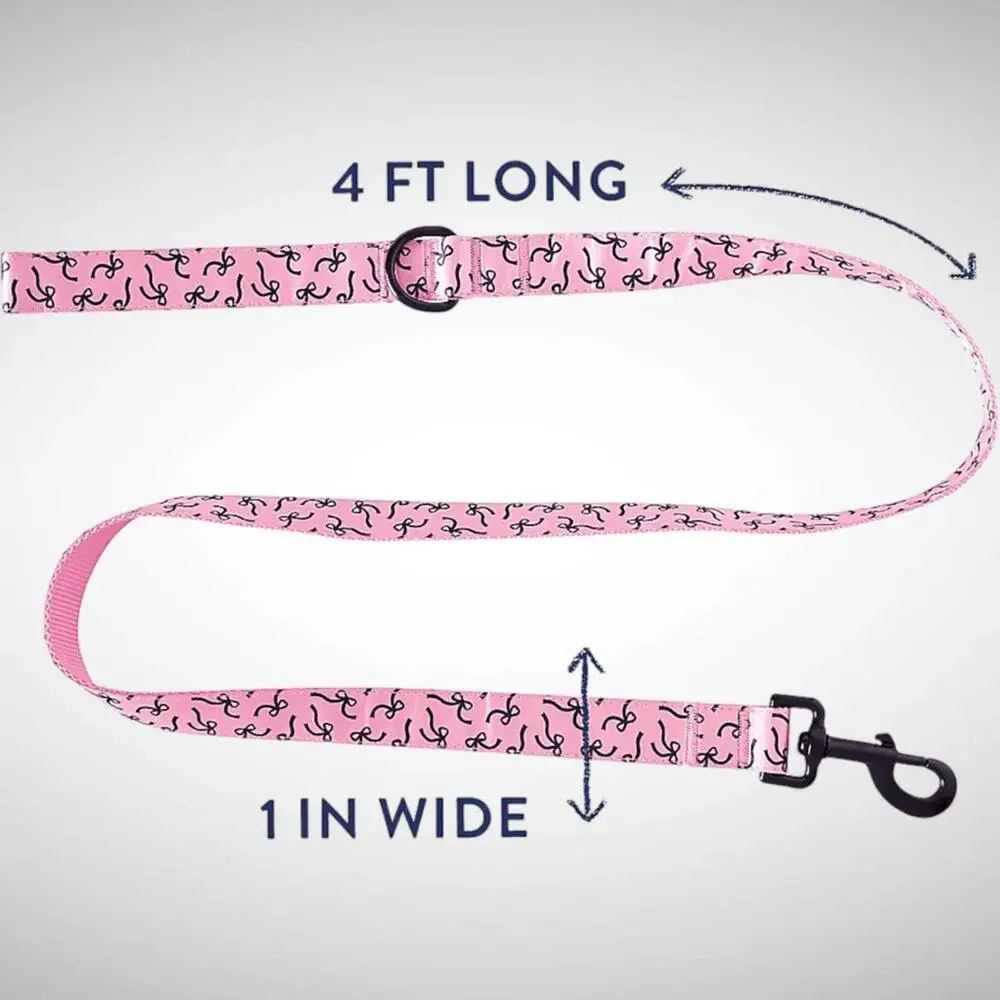 Top Paw Pink Bow Graphic Satin Nylon‎ Dog Leash 4 FT D-Ring Handle